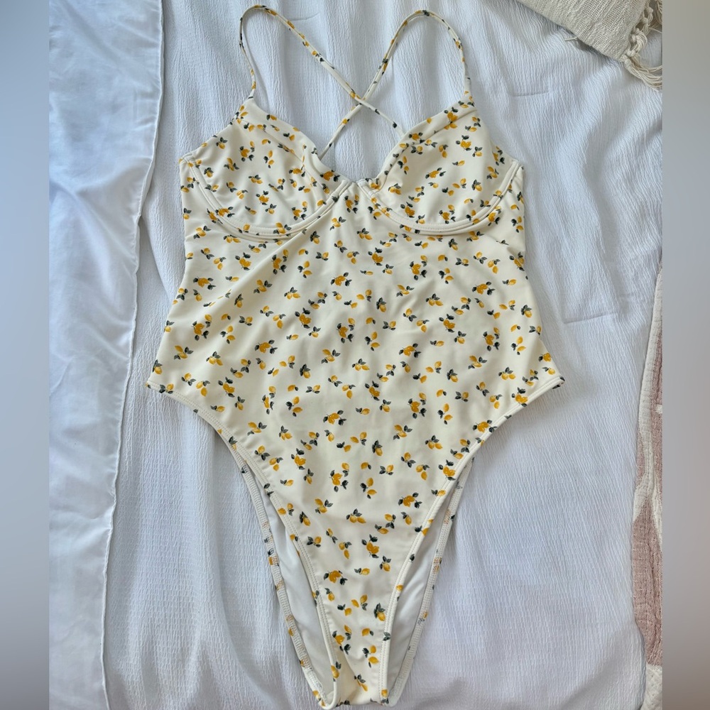 Abercrombie & Fitch Floral One Piece Swimsuit - White and Yellow